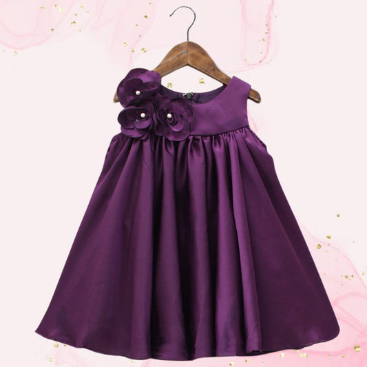 Hand Made Fabric Flower Adorned Purple Dress